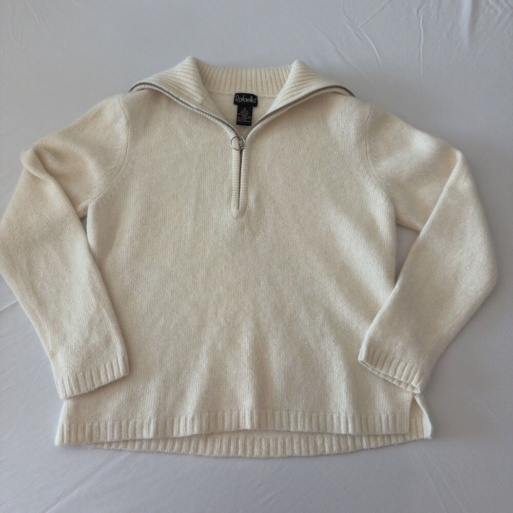 Vtg Angora Lambswool Sweater Womens Sz XL (Fits M) Cream Rafaella 1/2 Zip Funnel - Picture 6 of 13